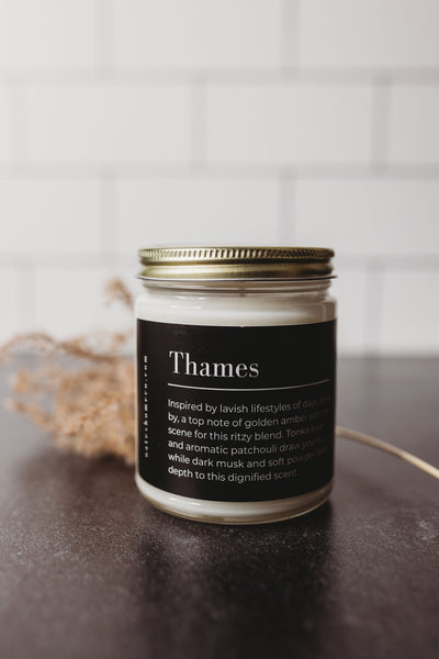 Toxin-free fall Thames candle by Oates Home Co, paraben, paraffin, and phathalate free